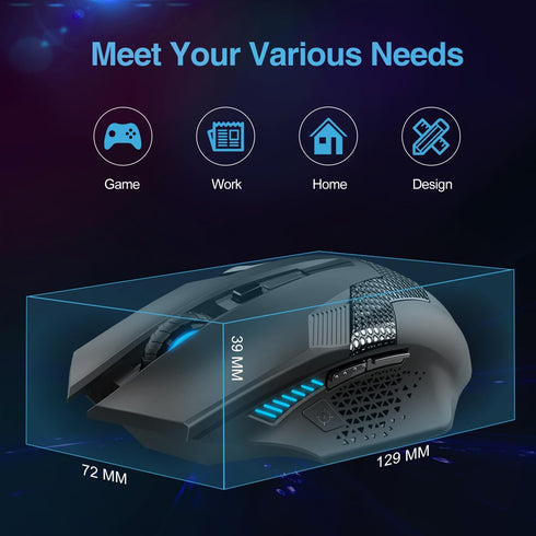 TECKNET Wireless Mouse, USB Cordless Computer Mouse with 8 Buttons, Ergonomic Design, High-Precision 5 Adjustable DPI