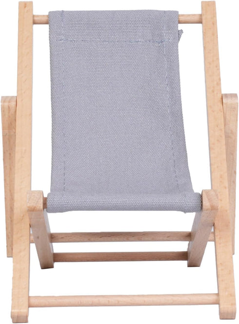 Hanpo 6.7 inches Mini Wood Beach Chair Phone Stand, Cute Fabric Foldable Cell Phone Holder for Desk, Novelty Phone Dock