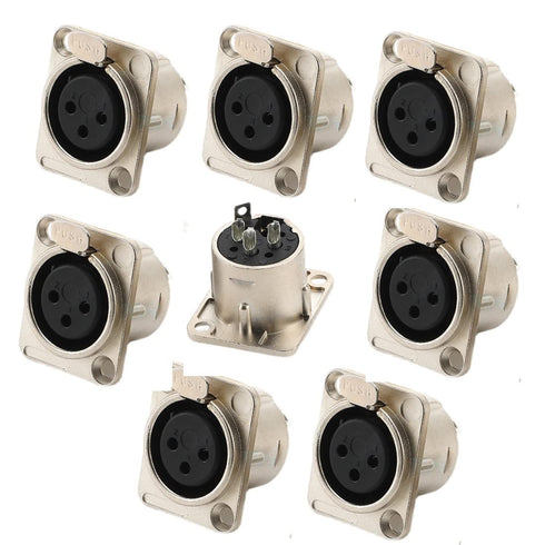 XLR Female Jack 3 Pin Panel Mount, 8 Pcs Audio Speaker Microphone Connector with Silver Metal Housing
