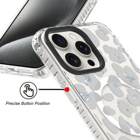 SAKUULO Magnetic iPhone 15 Pro Max Case, Clear Gray Leopard Print, Compatible with MagSafe