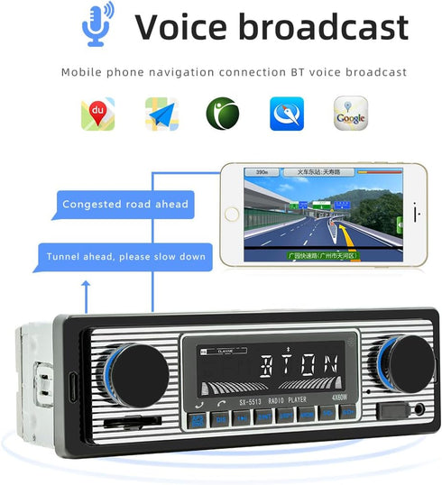 Single Din Car Radio, Classic FM Radio, Bluetooth Car Stereo with Hands-Free Calling and USB Playback