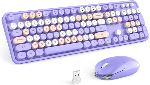 MOFII Wireless Keyboard and Mouse Combo, 2.4GHz Retro Full-Size Keyboard with Cute Mouse