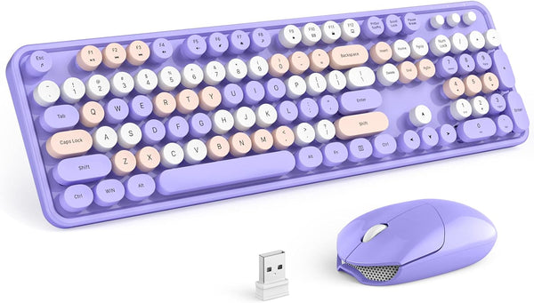 MOFII Wireless Keyboard and Mouse Combo, 2.4GHz Retro Full-Size Keyboard with Cute Mouse