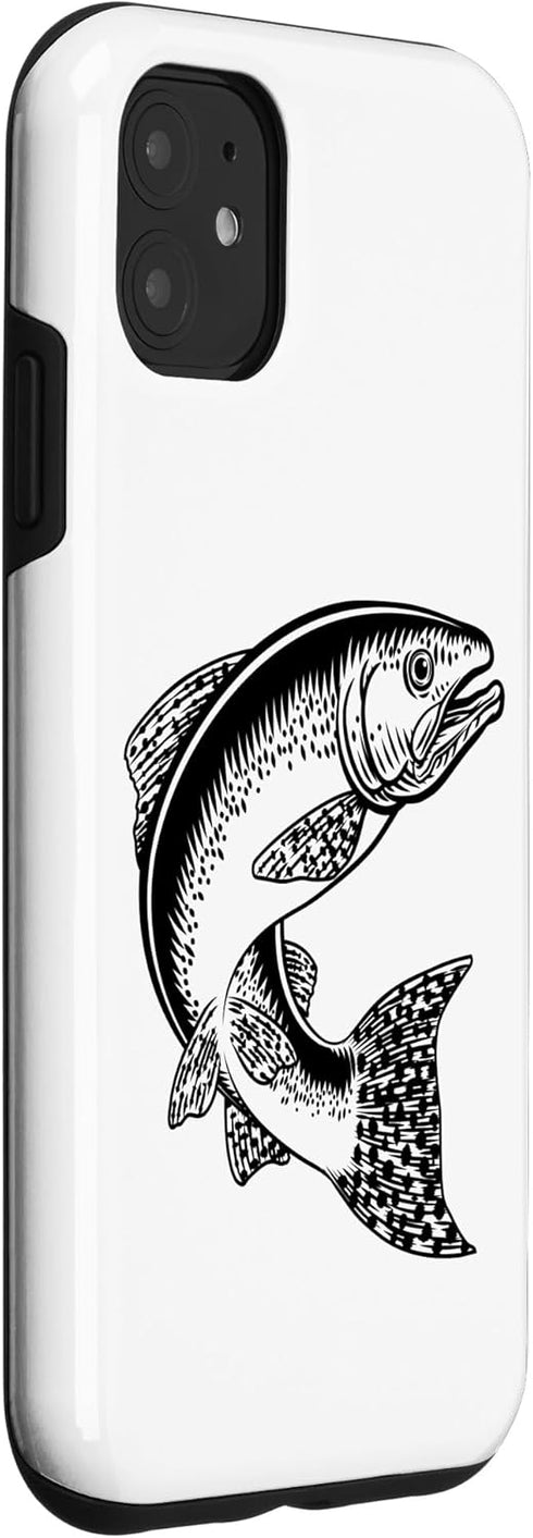 Fun Gift Designs 11 Salmon Fish Vintage Etched Woodcut Fishing Concept Case for iPhone
