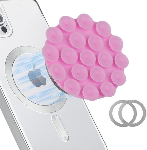 Silicone Suction Phone Case, Magnetic Phone Mount for iPhone and Android, Mirror Shower Phone Holder, Rose Pink