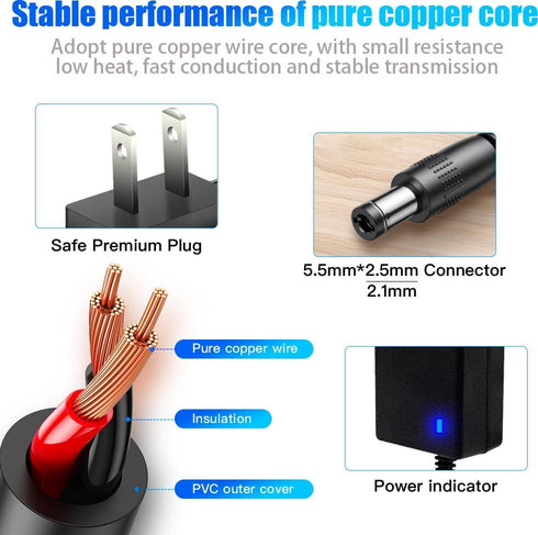 12V 1A Power Supply AC/DC Adapter, 12W 100~240V DC Plug 5.5 x 2.5mm & 2.1mm, 12Volt Power Converter