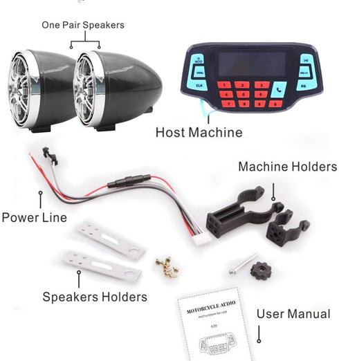 UTV ATV Bluetooth Amplifier Sound System, Hand-free Speakers FM USB Audio System with 12V Motorcycle Waterproof Speakers