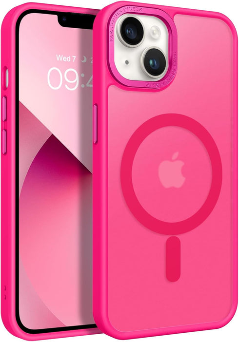 BENTOBEN Hot Pink Magnetic Case for iPhone 13/14 - Slim, Shockproof, Translucent Matte, Compatible with MagSafe.