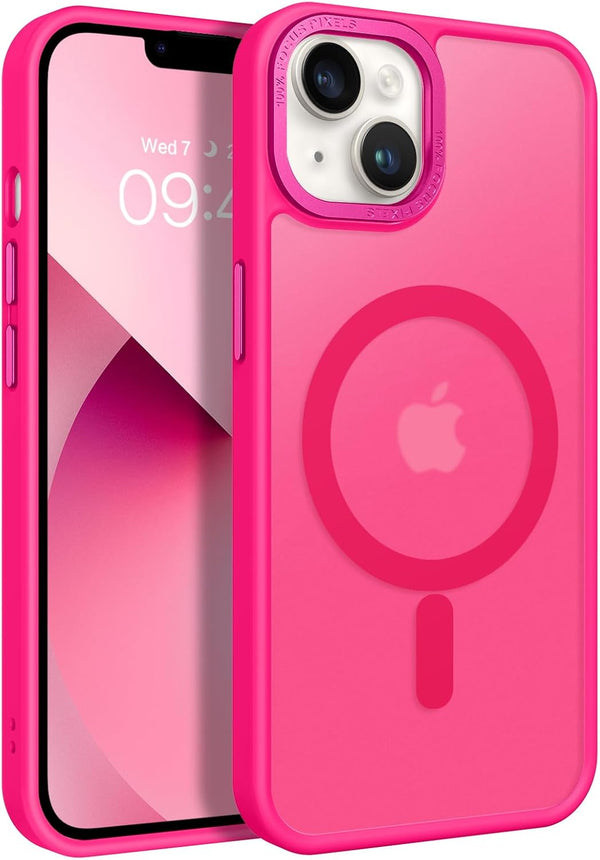 BENTOBEN Hot Pink Magnetic Case for iPhone 13/14 - Slim, Shockproof, Translucent Matte, Compatible with MagSafe.