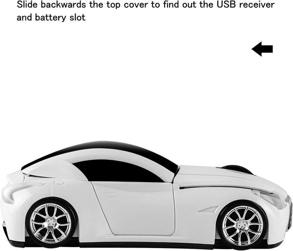 Cool Sport Car Shaped 2.4GHz Wireless Mouse, Optical Cordless Mice with USB Receiver for PC Laptop Computer, 1600DPI