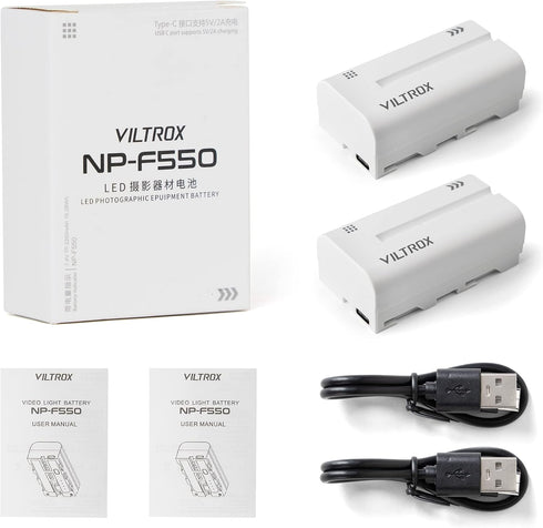 VILTROX 2 Pack NP-F550 2200mAh NP-F970 F960 F950 F770 F750 F570 F550, Battery, Replacement of Sony Compatible Godbox