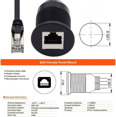 chenyang CAT6 RJ45 Flush Mount Male to Female LAN Ethernet Network Extension Cable for Dashboard Panel