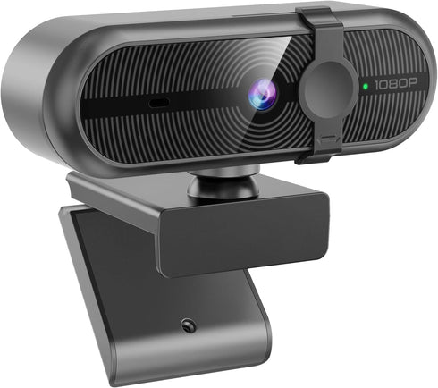 MOERTEK 1080P Webcam for PC, Webcam with Mic, Auto Light Correction, 90 Wide