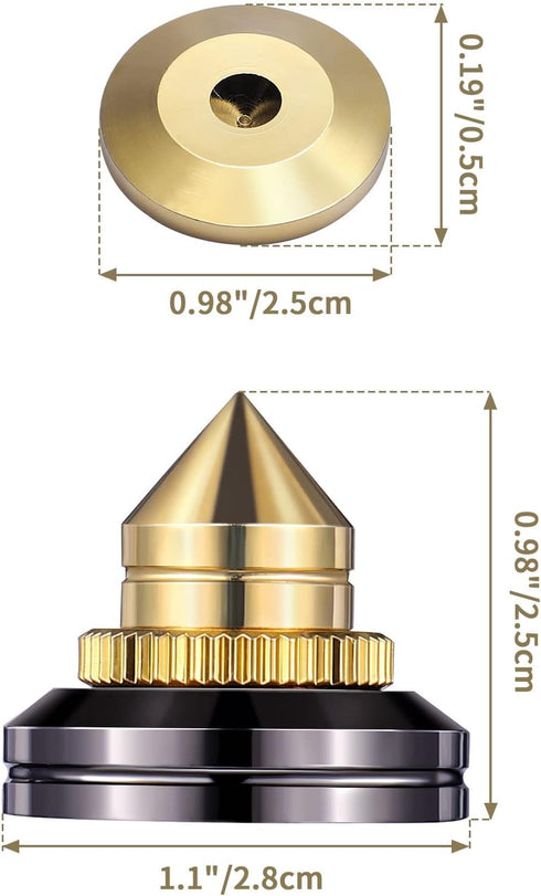Facmogu 4PCS Golden Speaker Isolation Spikes with Pads - Speaker Spike Pad Kit for Subwoofer, Audio Amplifier