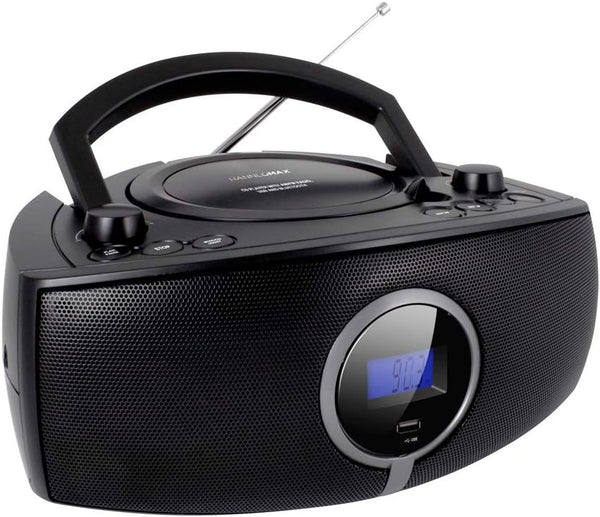 HANNLOMAX HX-316CD CD/MP3 Boombox with Bluetooth, AM/FM Radio, USB Port, LCD Display, Aux-in, AC/DC Power Source (Black)