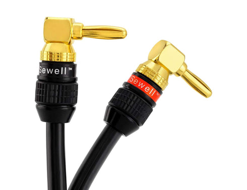 Sewell Deadbolt 90 Degree Right-Angle Banana Plugs, 6 Pairs Quick Connect Gold Plated Speaker Plugs
