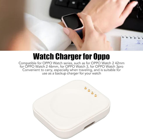 USB Magnetic Charging Station Dock and Smart Watch USB Cable Charger for Oppo Watch 2, 3, 3 Pro, White