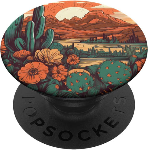 Cactus Mountain Wilderness Sunset Earthy Floral PopSockets Standard Flower PopGrip