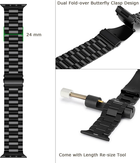 Tasikar Band Compatible with Apple Watch Band 42mm (Series 10), Premium Stainless Steel Metal Replacement Strap, Black