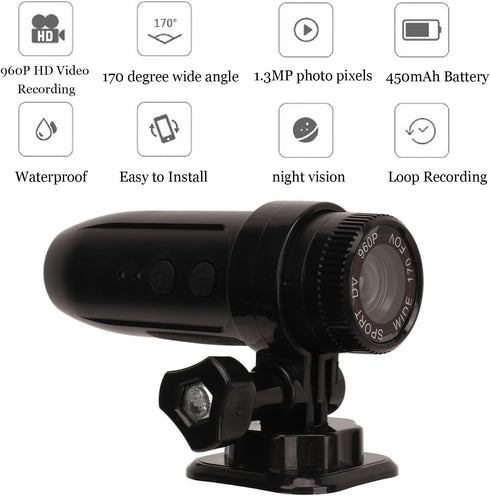 960P 170 Bike Motorcycle Helmet Camera, Sports Action Camera Wide Angle Motorcycle Video DV Camcorder, Bike Video