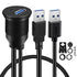 BATIGE USB 3.0 to Type C Car Mount Flush Cable, Dual Port Male to Female Waterproof Extension - 3ft