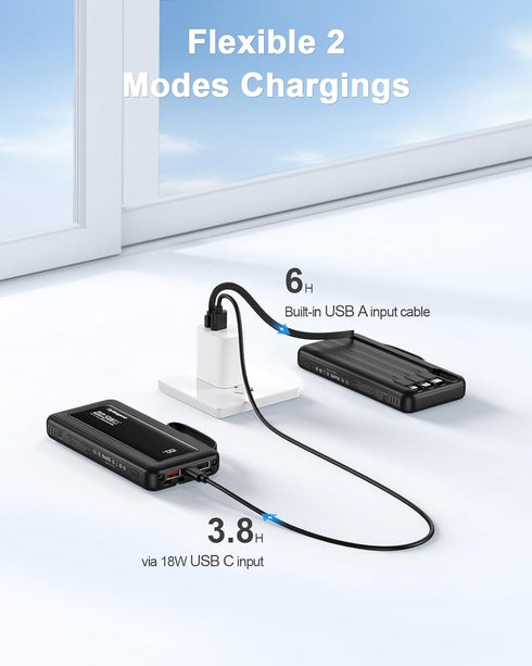 FlyKangaroo 10000mAh 22.5W Pack 6 2 Portable Charger with Built in Cables, Slim Fast Charging Power Bank USB C LED