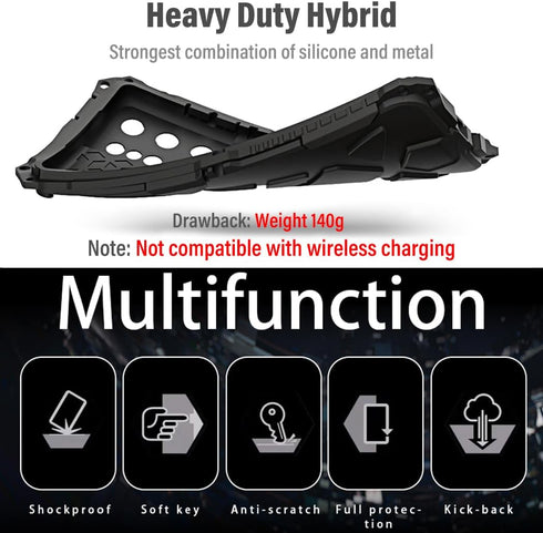 Armor Phone Case for Samsung Galaxy S23 Ultra, Military Grade Drop Protection, Heavy Duty Hybrid Metal Bumper, Black +