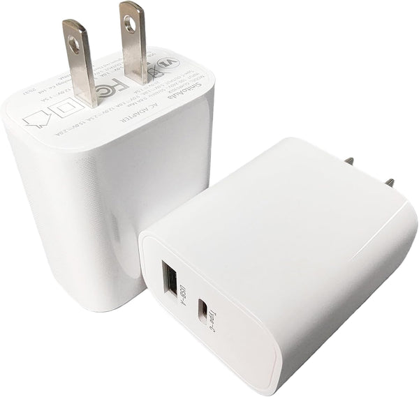 SinitoAula 30W USB-C Charger Block with Extra USB-A Port (White, 2pcs), Fast Charging