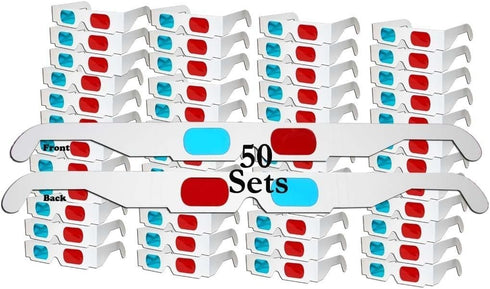 ZiYan 50 Pairs Flat 3D Glasses Red and Cyan with White Frame Anaglyph Cardboard