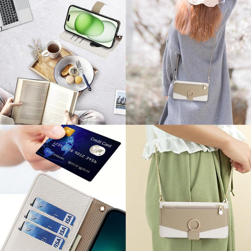 Asuwish iPhone 15 Plus Case: 6.7" Wallet Cover, Screen Protector, Mirror Flip, Card Holder, Crossbody Strap - White