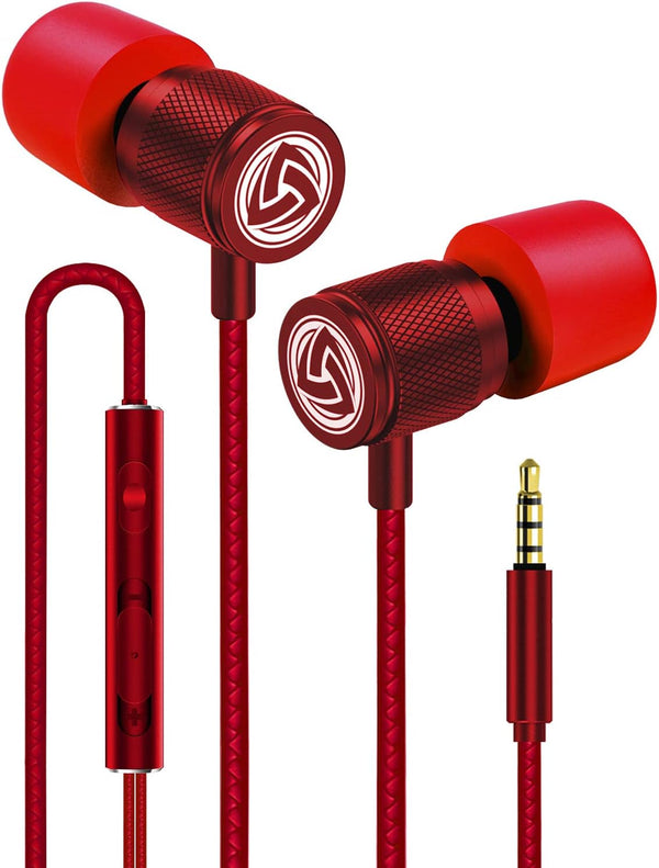 LUDOS Ultra Wired Earbuds, In-Ear Headphones with Microphone, Noise Isolating Ear Buds for iPhone and Samsung (Red)