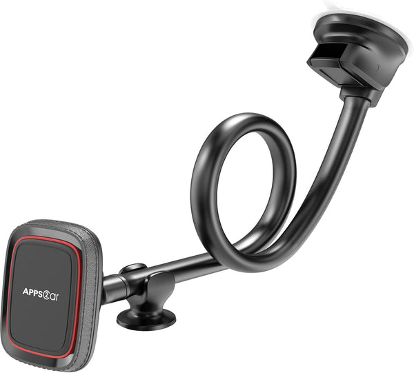 APPS2Car Magnetic Car Phone Holder Mount, Flexible Long Arm, Anti-Shake Windshield Phone Mount, Compatible with