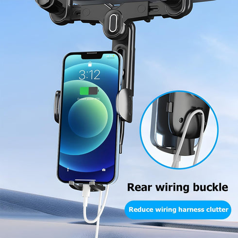 Car Rear View Mirror Phone Holder, 360° Rotatable & Retractable Auto Clip Mobile Mount, Universal for All Phones