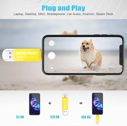 INLAND Micro Center 128GB Type C Flash Drive & OTG USB 3.0 Dual Flash Drives for Android Smartphones, MacBook, PC