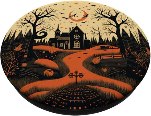Halloween Vintage House Pumpkins Horror Spooky Bats Moon PopSockets Standard PopGrip