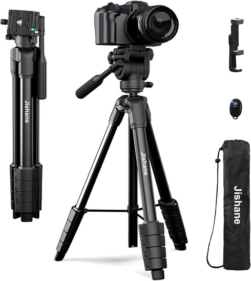 Jishane Camera Tripod, Travel Tripod for Camera Canon EOS Rebel Nikon, 61" Lightweight