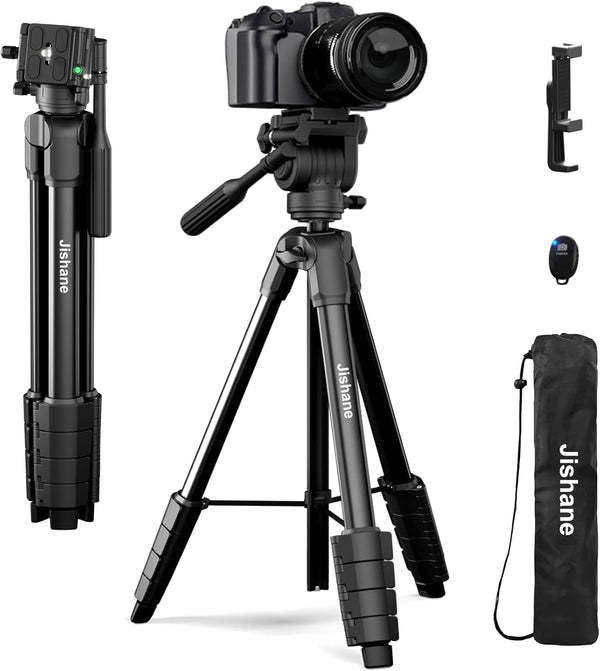 Jishane Camera Tripod, Travel Tripod for Camera Canon EOS Rebel Nikon, 61" Lightweight