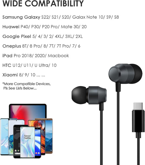 PALOVUE USB C Headphones - Magnetic in-Ear Earbuds with Microphone for Samsung Galaxy S23, Google Pixel 7, One Plus,