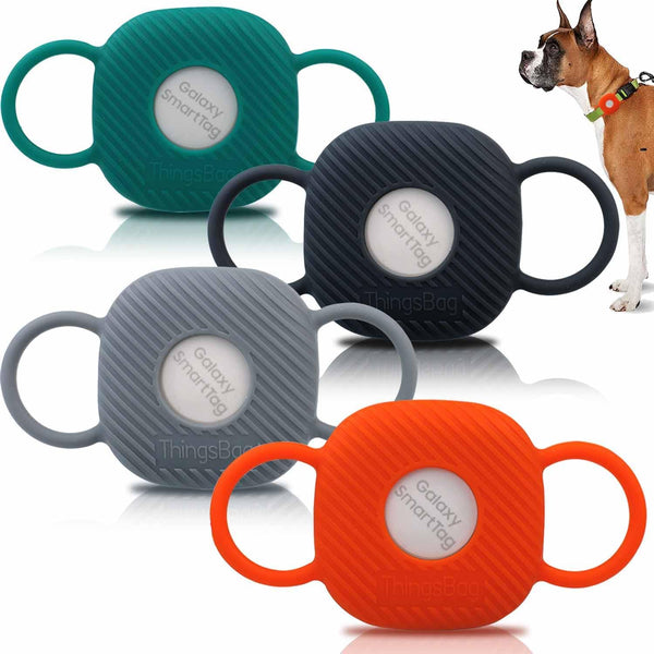 Dog Silicone Collar Holder for Samsung SmartTag/Smart Tag+Plus/Tile Mate - Secure Holder for Pet Tracker Case (4 Pack)