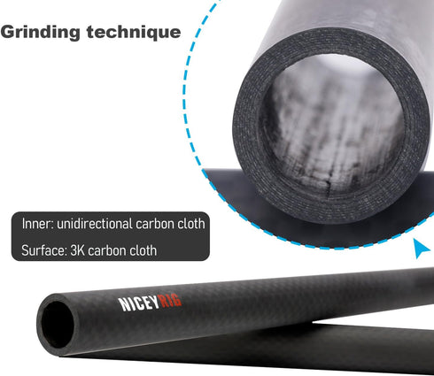 NICEYRIG 15mm Rod 16'' Carbon Fiber Camera Rails for Heavier Shoulder Mount Rig, Follow Focus, Max Payload 222lb - 555