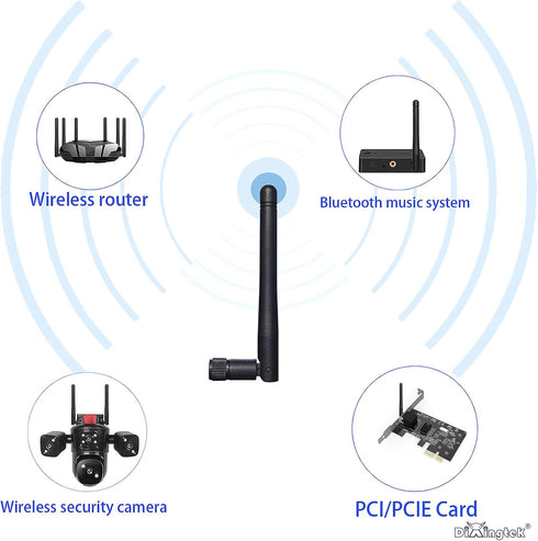 Dixingtek 6E 2.4GHz 5GHz 6GHz 2-Pack WiFi Tri-Band Bluetooth SMA Male Antenna, Compatible with WiFi Router Camera PCI-E