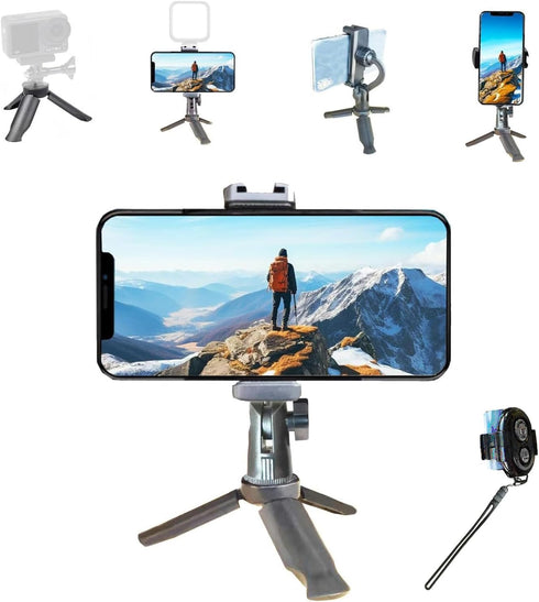 QIYUANCHUANG Phone Stand Tripod with Wireless Remote - Lightweight Adjustable Phone Holder for
