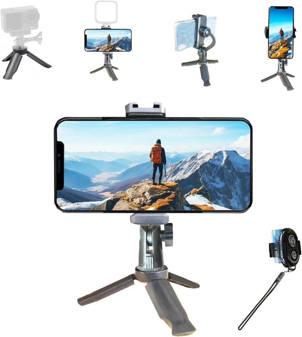 QIYUANCHUANG Phone Stand Tripod with Wireless Remote - Lightweight Adjustable Phone Holder for