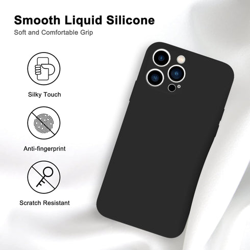 Silicone Case for iPhone 15 Pro Max, Black - Soft Liquid Silicone Phone Case with Full Body Microfiber Lining, 6.7