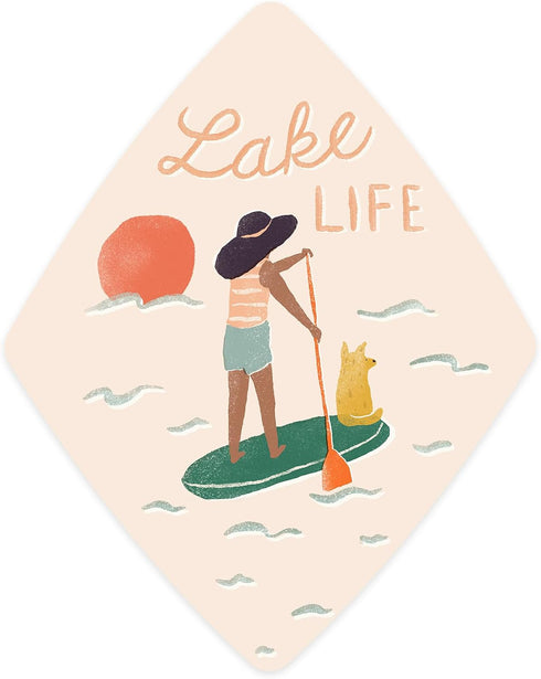 Lantern Press Sticker Vintage Summer Series, Lake Life Paddle Board, Die Cut