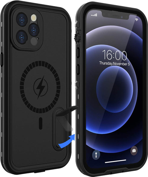 Diverbox Waterproof Case for iPhone 12 Pro Max, Durable Shockproof Cover with Kickstand & Screen Protector (Black)
