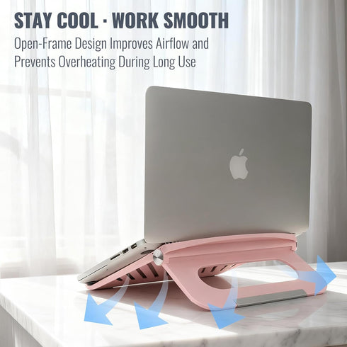 KYQEE Cute Pink Laptop Stand for Desk - Adjustable Foldable Laptop Riser, Fun White Elephant for Women Coworkers