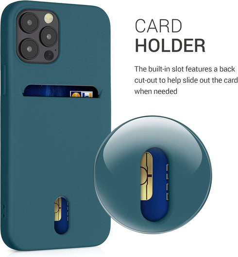 kwmobile Soft TPU Case for Apple iPhone 12 / iPhone 12 Pro, Phone Cover with Card Holder, Teal Matte Finish