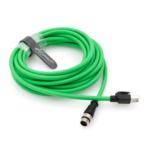 M12 4 Position D-Coded Connector to RJ45 Cat5e Ethernet Cable Assembly - Waterproof Portable 16.5Ft/5M