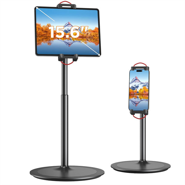 SAIJI Tablet Stand Holder, Height Adjustable Portable Monitor Stand, 360° Rotating, Aluminum Alloy Cradle Mount Dock
